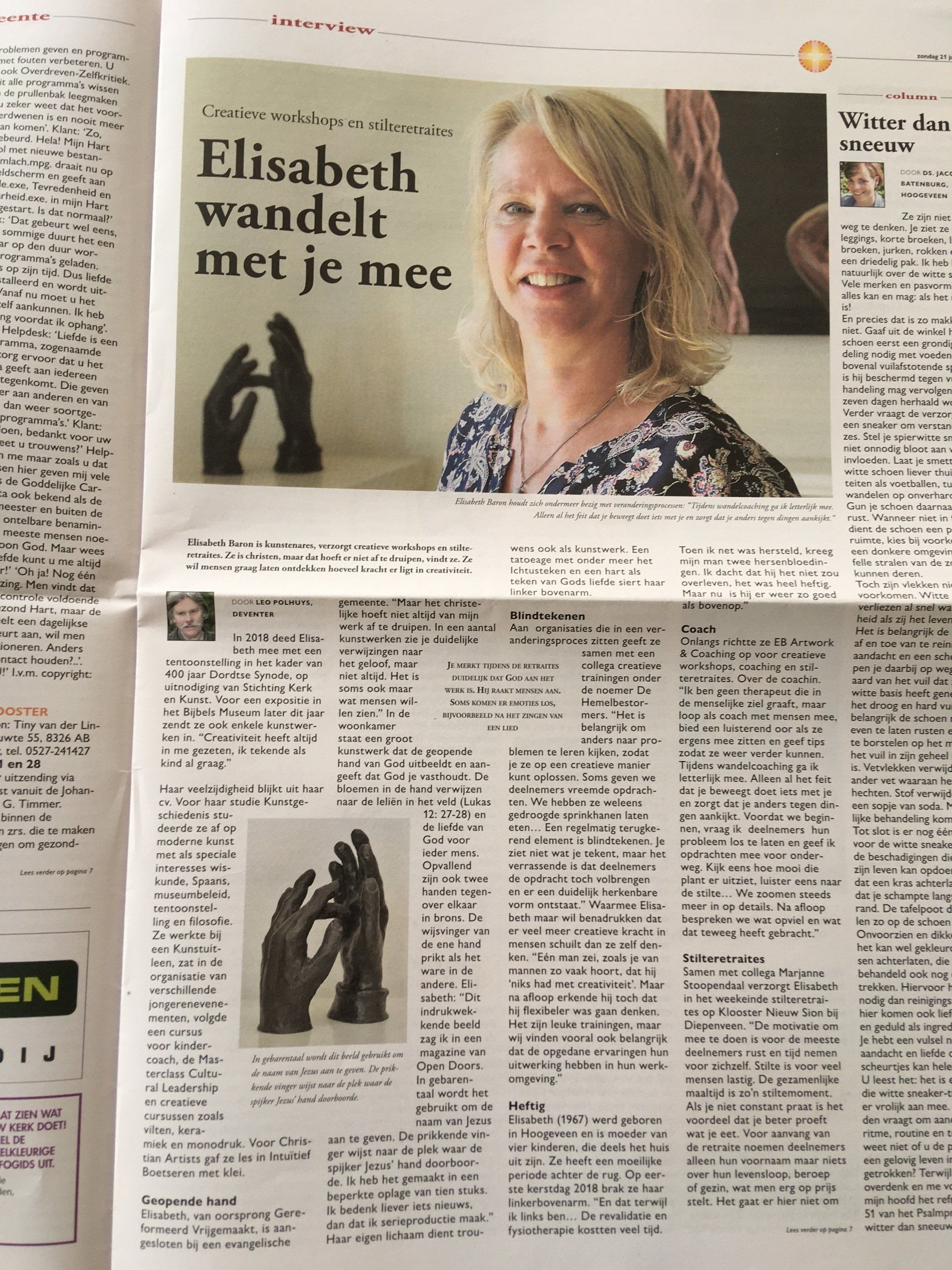 interview Gezamenlijk Zondagsblad, juni 2020, Elisabeth Baron, EB-Artwork&Coaching