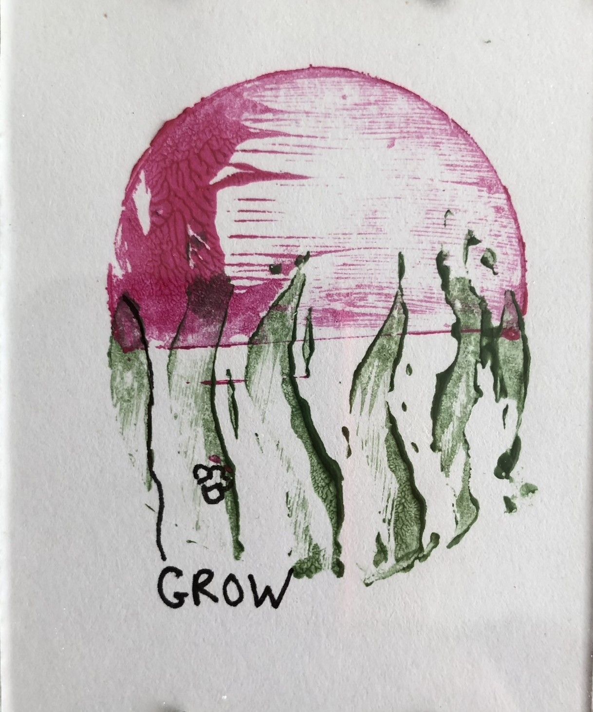 lino-print  Grow, Elisabeth Baron, 7x10 cm