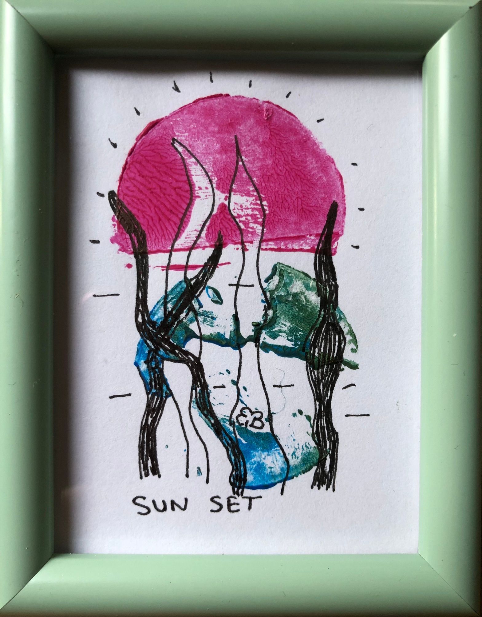 lino print SunSet, Elisabeth Baron