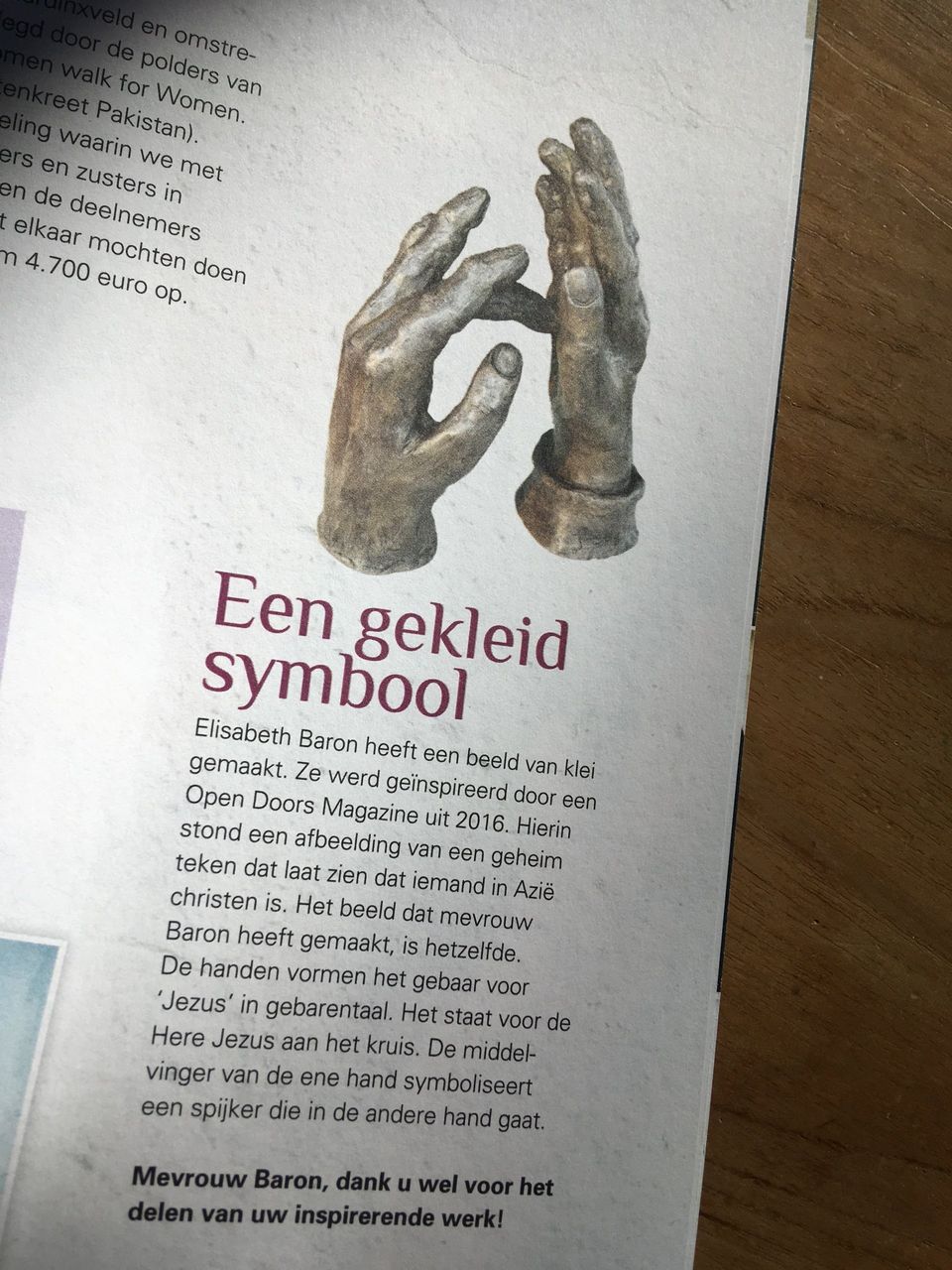 artikel over bronzen beeld 'Jesus' van Elisabeth Baron in OpenDoors magazine maart-april 2019