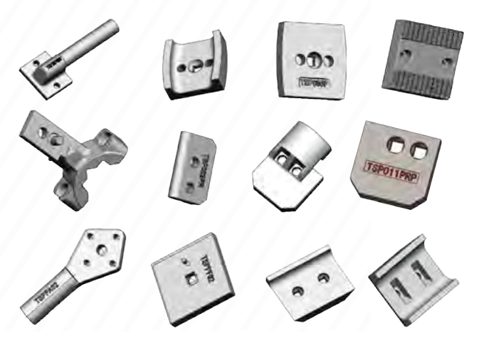 Assorted Metal Industrial Components, Including Brackets and Plates, on a White Background — Northern Heavy Machinery in Mount Louisa, QLD