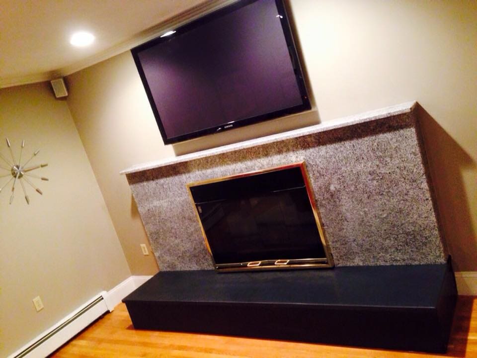 TV and marble fireplace — Marble and granite in Middleton, MA
