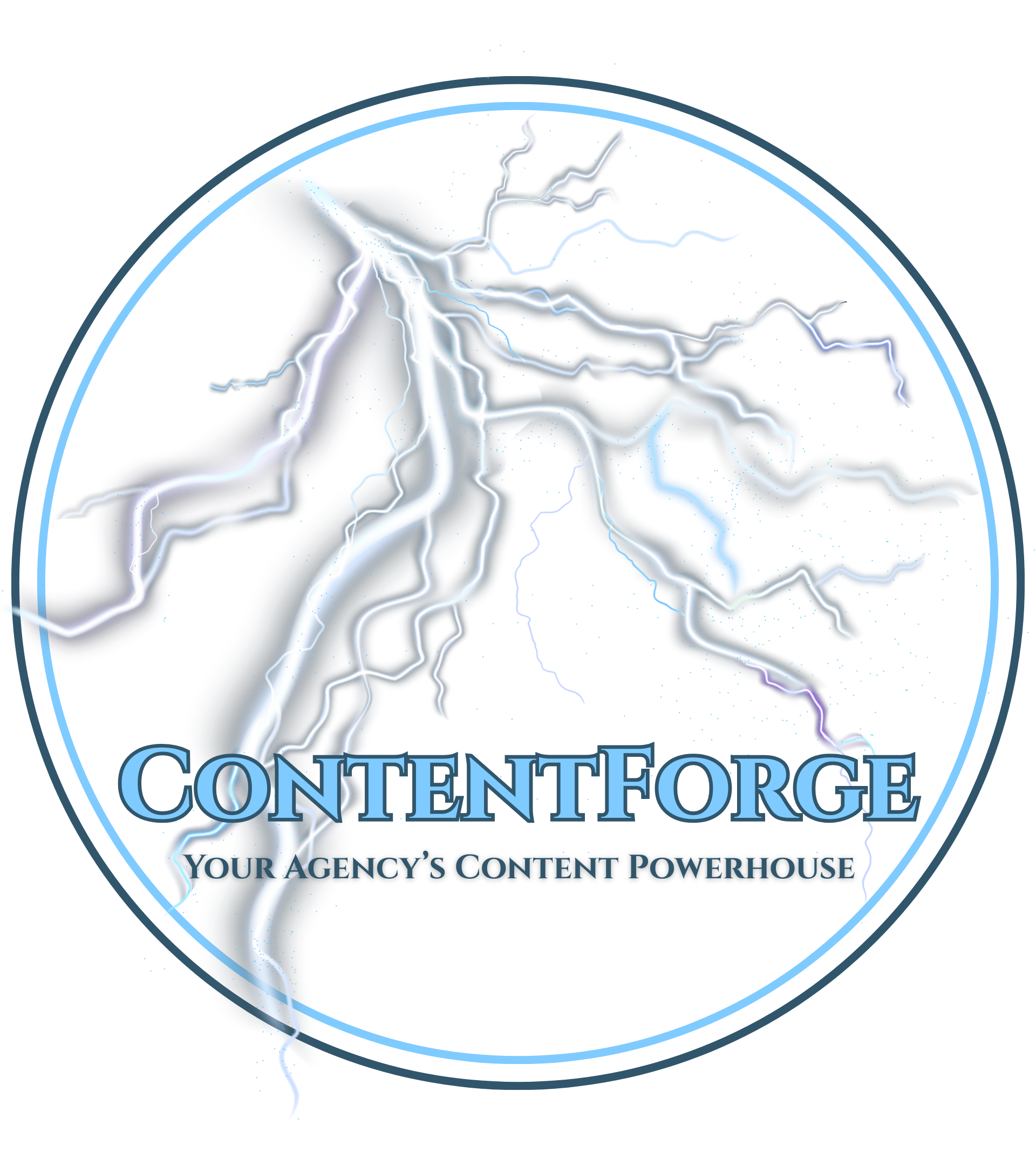 ContentForge logo with a lightning bolt over the text, 
