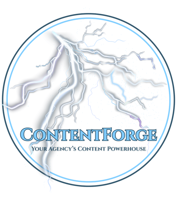 ContentForge logo with a lightning bolt over the text, 