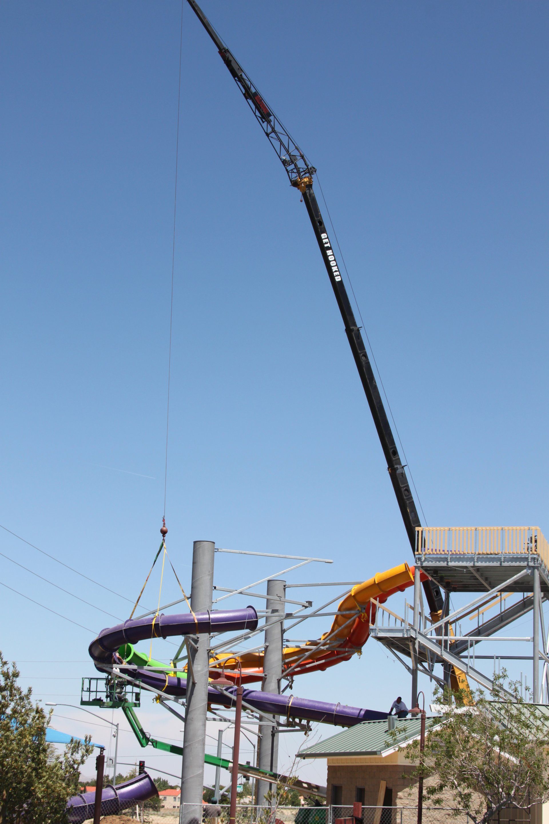 Crane Builds Waterslide — Lancaster, CA — Get Hooked Crane Service