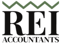 A logo for rei accountants with a green chevron