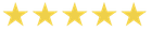Five yellow stars are lined up in a row on a white background.