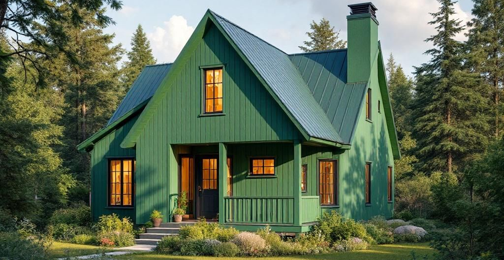 A forest-green house.