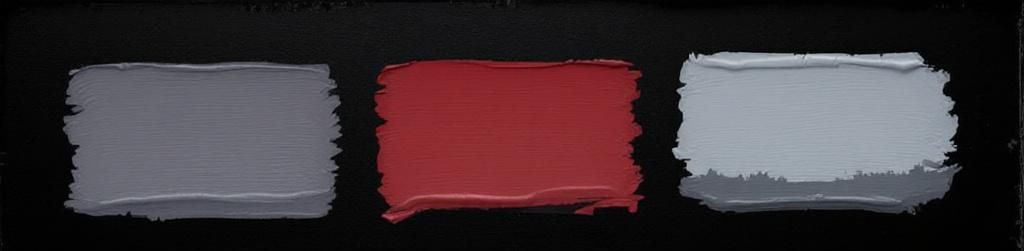 Three paint swatches. From left to right is black, red, and grey.