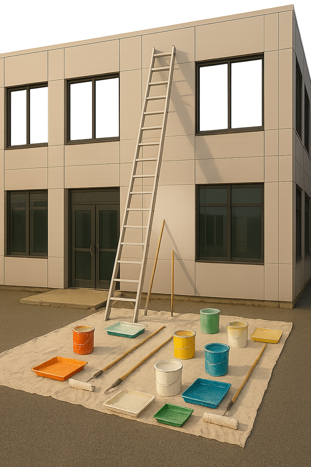 Small Commercial Building being prepared for painting