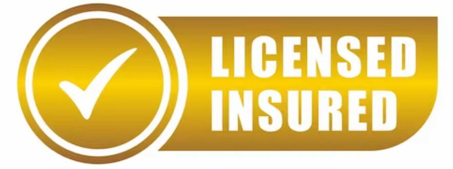 A gold badge that says licensed insured with a check mark.