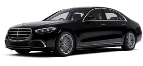 A black mercedes benz s class is shown on a white background.