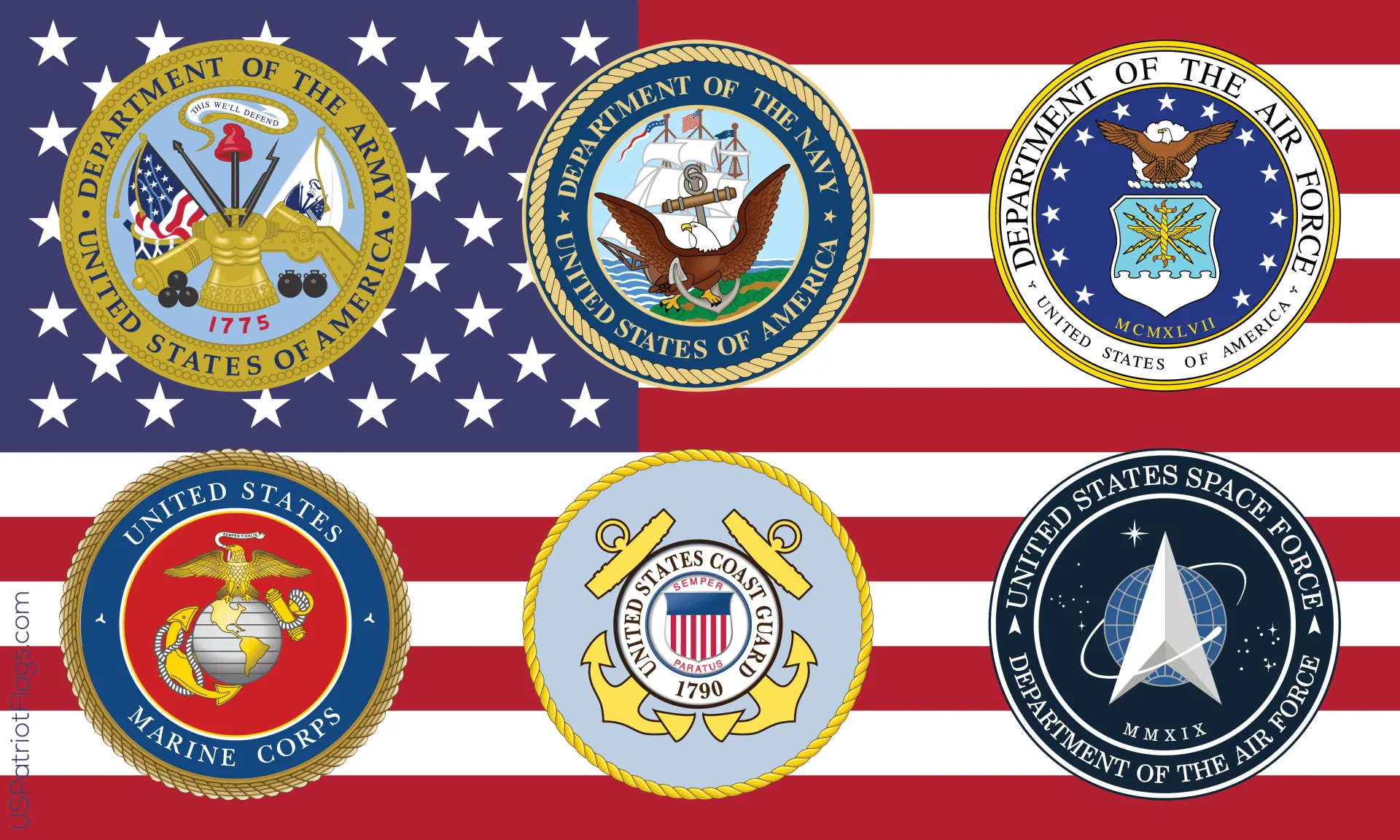 A flag with the seals of the united states of america