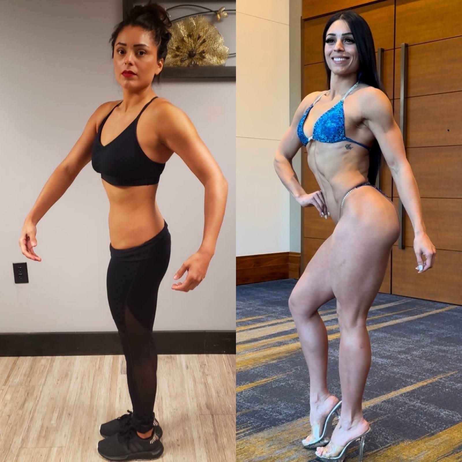 A woman is standing with her arms crossed in a gym.