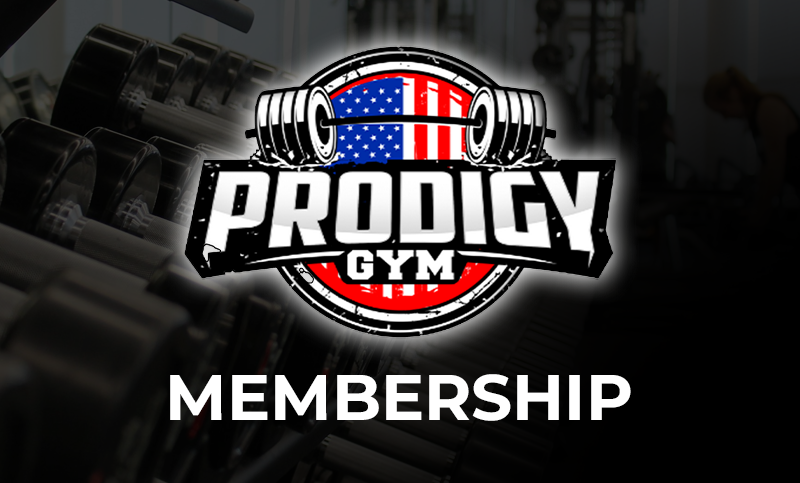 A logo for prodigy gym with an american flag on it