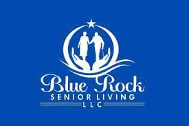 Blue rock senior living llc logo on a blue background