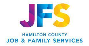 The logo for hamilton county job and family services.