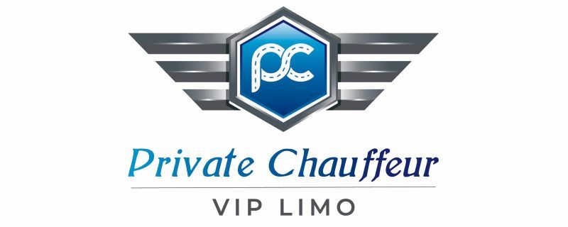 Logo for Private Chauffeur VIP Limo. Features a blue emblem with 