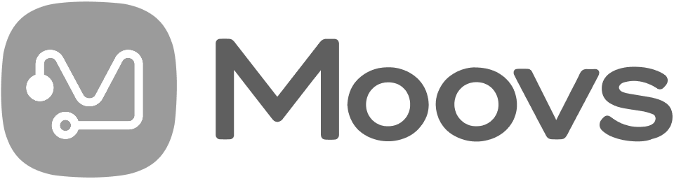 Logo for Moovs: Grey icon with a white