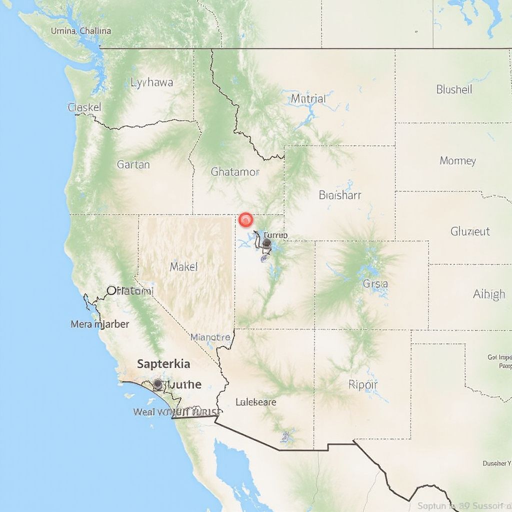 Map of the western United States, with a red circle highlighting a location in central Utah.
