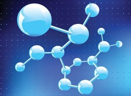 Un'illustrazione di una molecola su uno sfondo blu