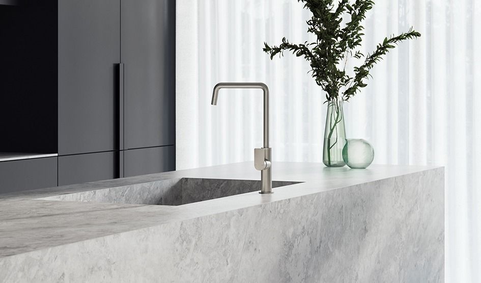 Modern Kitchen Tapware With Grey Countertop — Fixtures & Fittings In Tweed Heads South, NSW