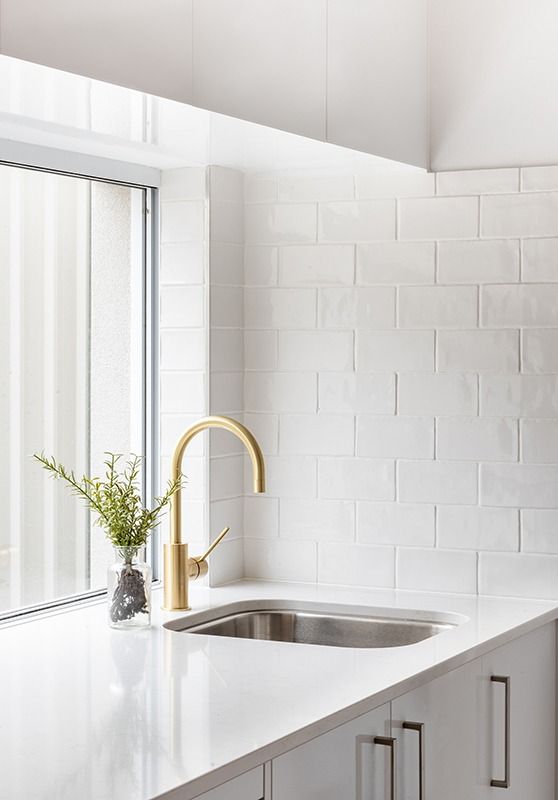 Gold Tapware With White Countertop — Fixtures & Fittings In Tweed Heads South, NSW
