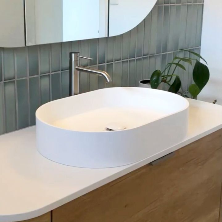 Bathroom With Basins And Wooden Cabinet — Fixtures & Fittings In Tweed Heads South, NSW