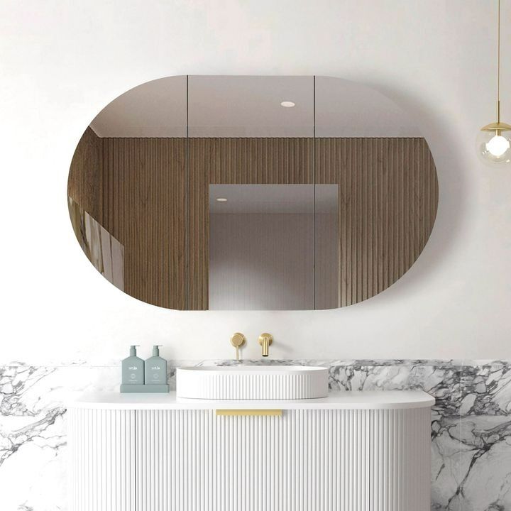 Oval Mirror And White Basins In The Bathroom — Fixtures & Fittings In Tweed Heads South, NSW