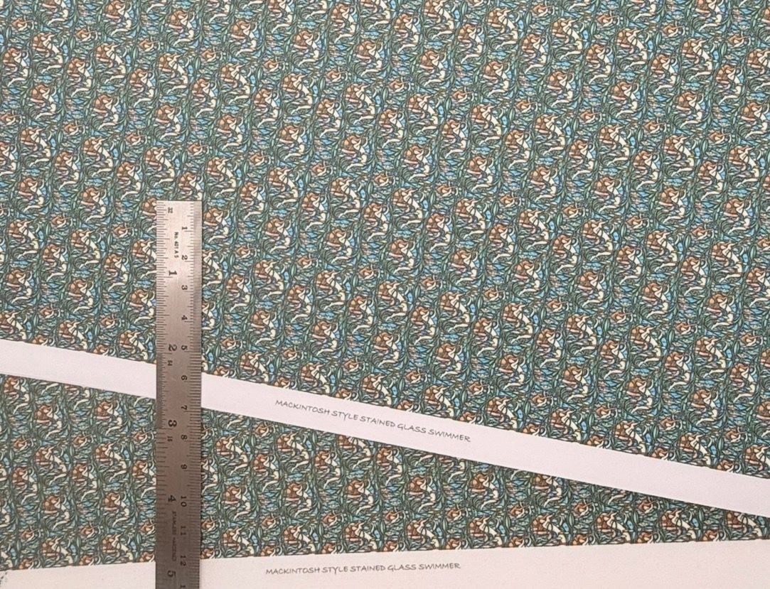 Wallpaper / fabric -Mackintosh style stained glass swimmer 1/48 scale