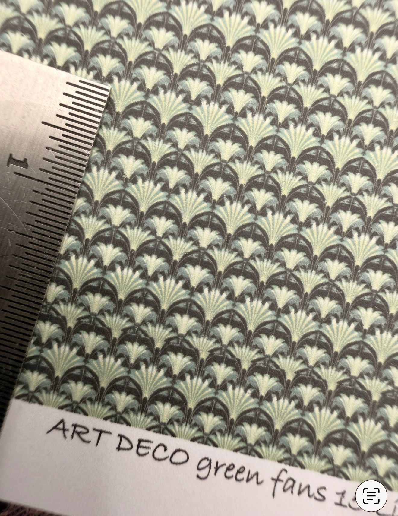Wallpaper/fabric Art Deco green fans 15.    1/48 scale