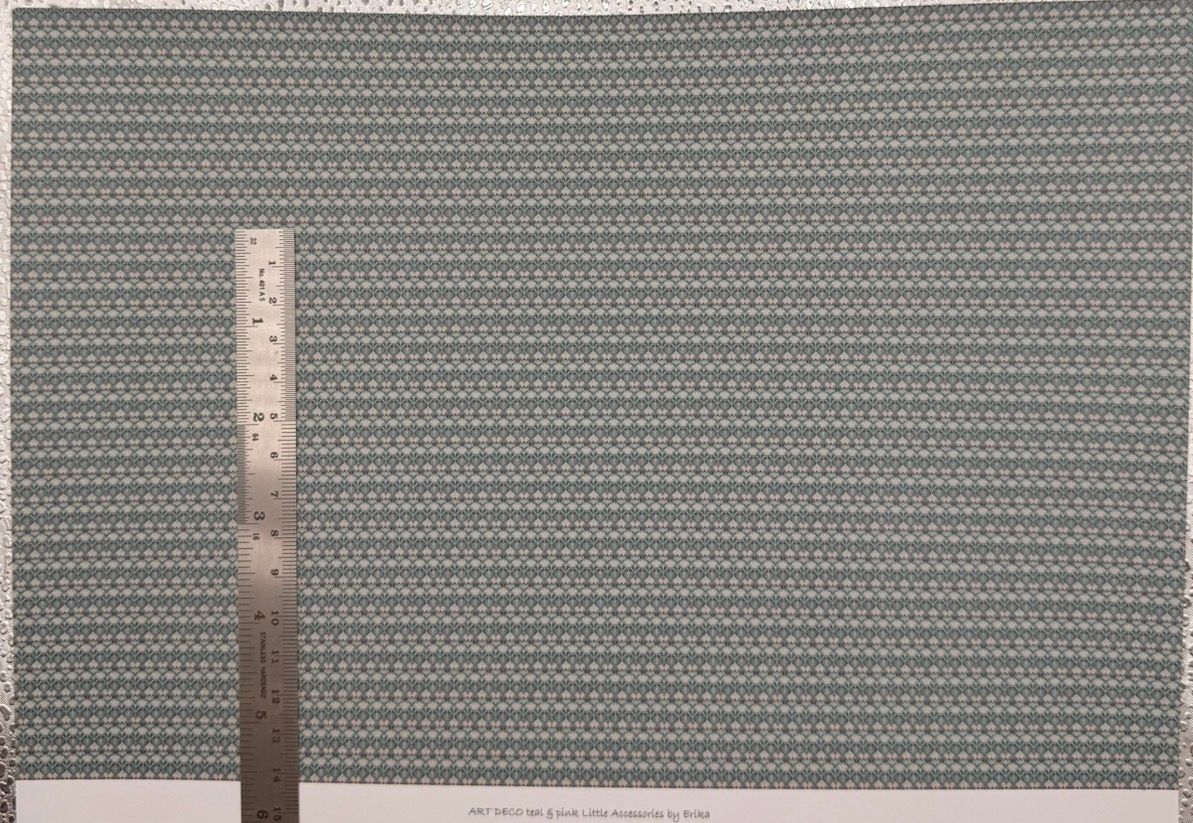 Wallpaper/fabric. Art Deco teal & pink.  1/48 scale