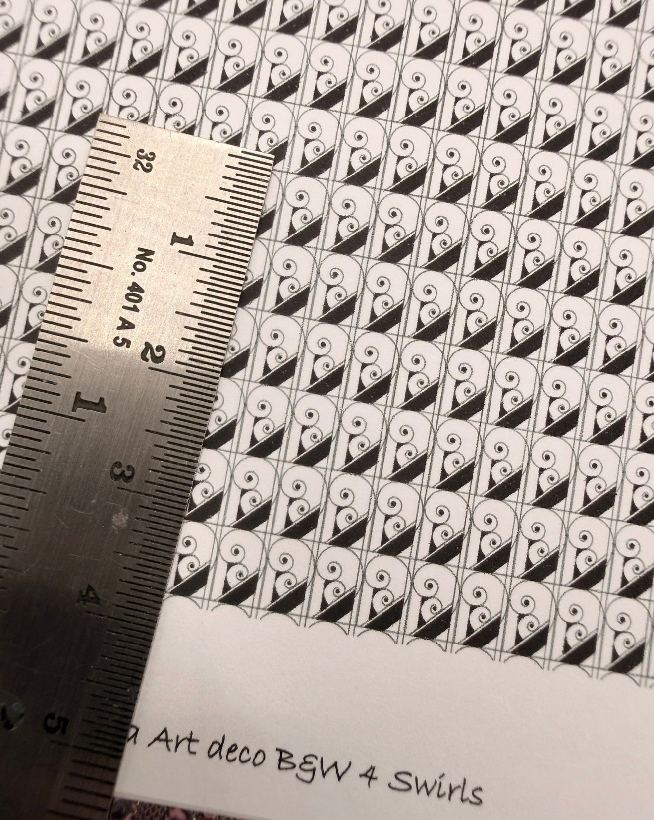 Wallpaper / fabric Art Deco B&W swirls    1/48 scale