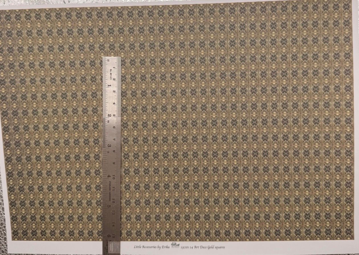Wallpaper/fabric Art Deco  gold squares. 1/48 scale