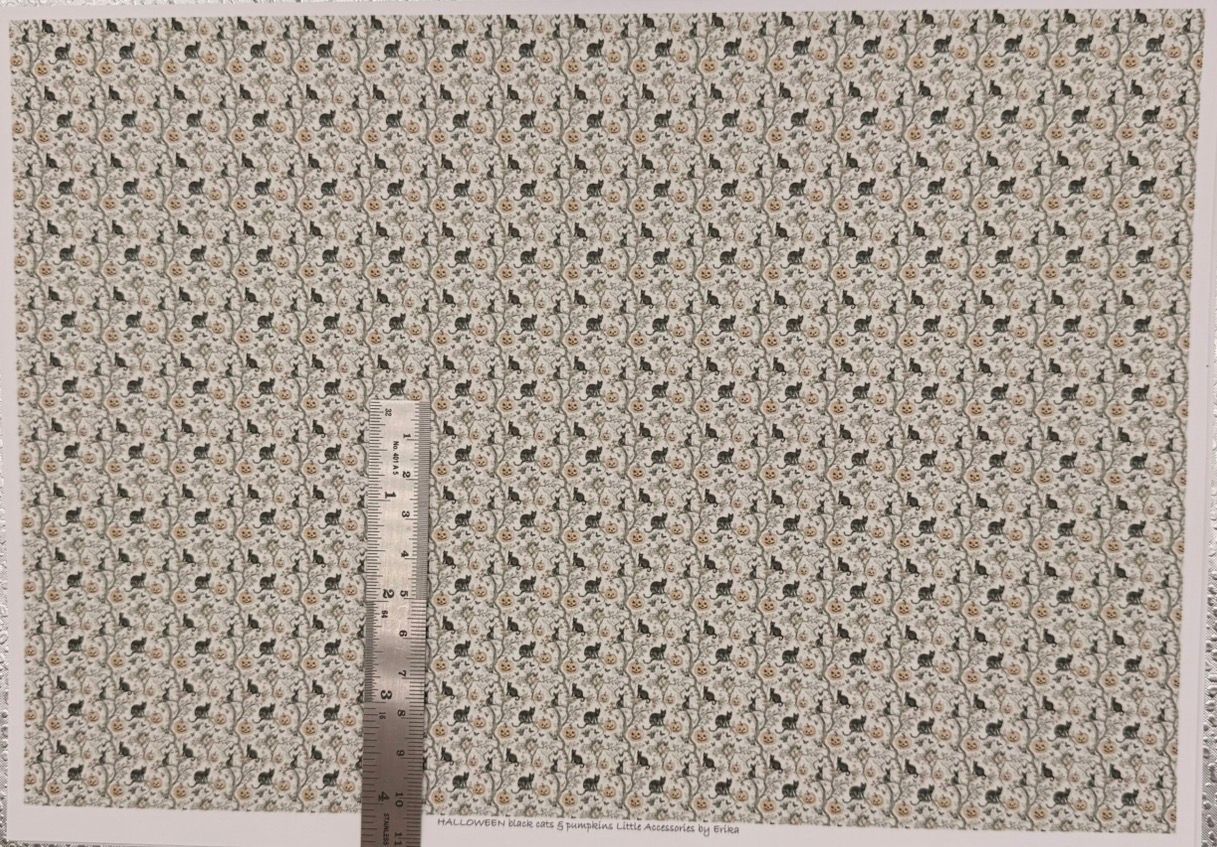Wallpaper /fabric. CATS halloween black & pumpkins. 1/48 scale