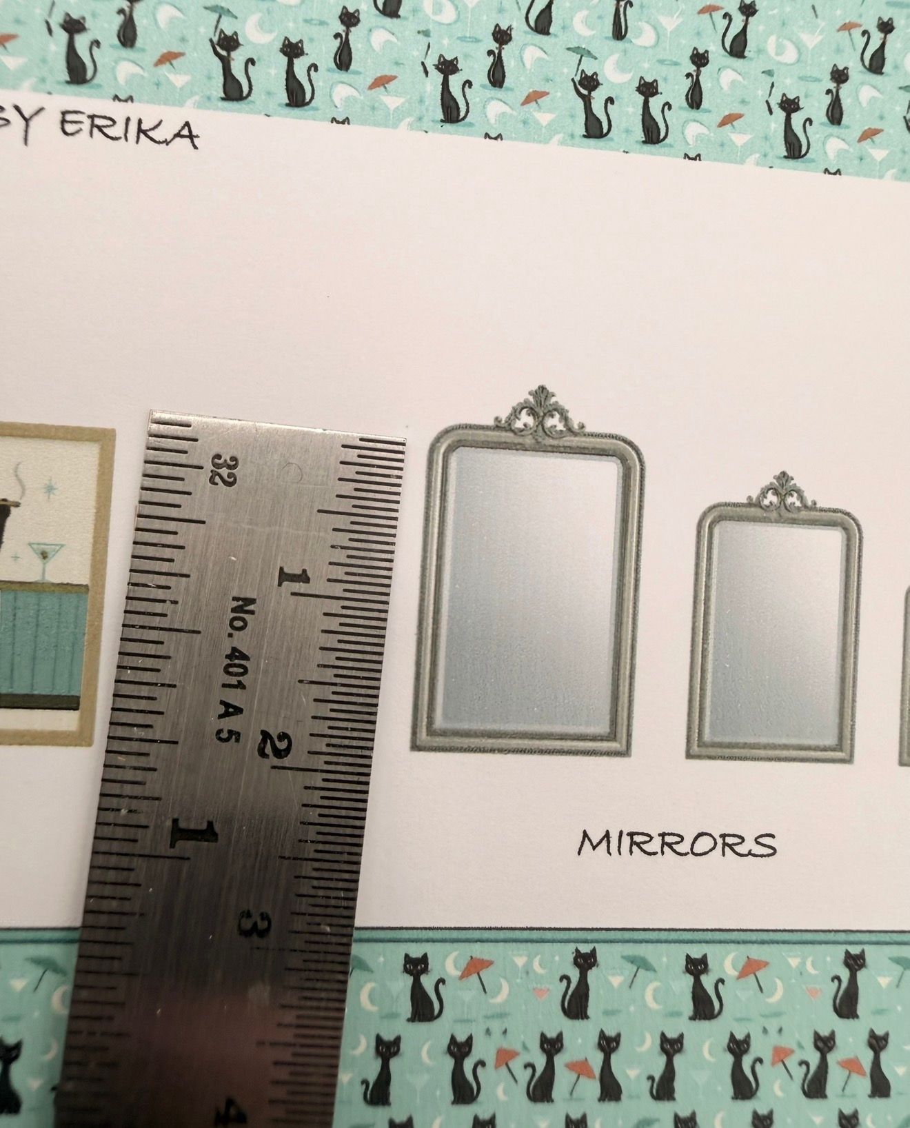 Wallpaper /fabric CAT - black martini -   matching set    1/48 scale