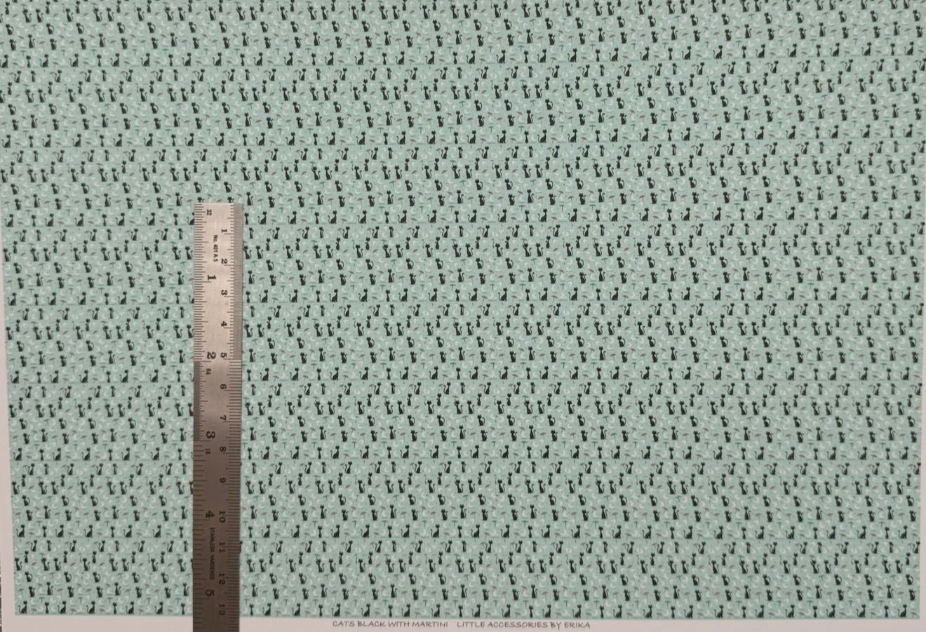 Wallpaper /fabric. CATS black with martinis. 1/48 scale