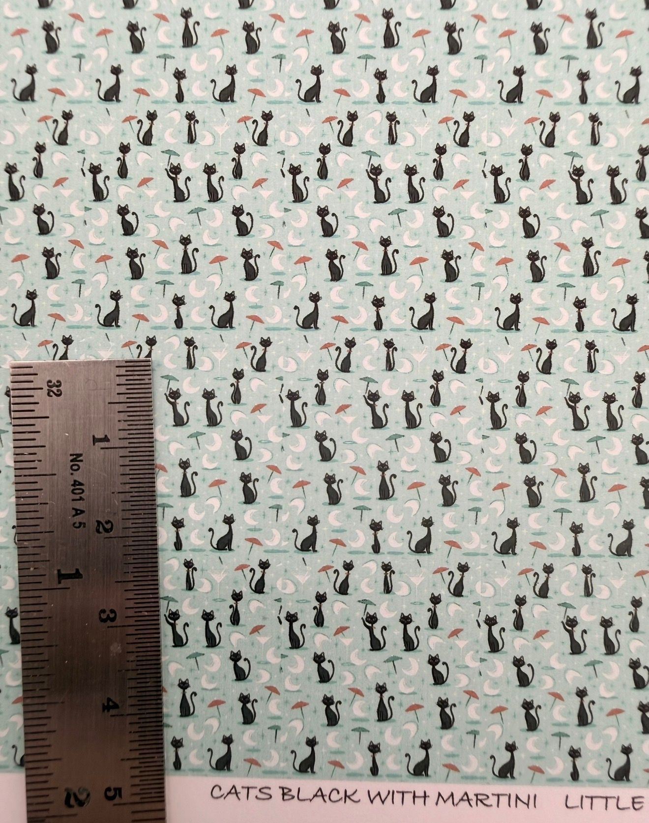 Wallpaper /fabric. CATS black with martinis. 1/48 scale