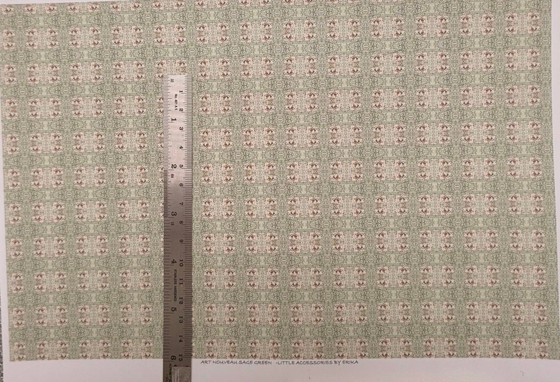 Wallpaper/fabric. Art Nouveau Sage green.  1/48 scale