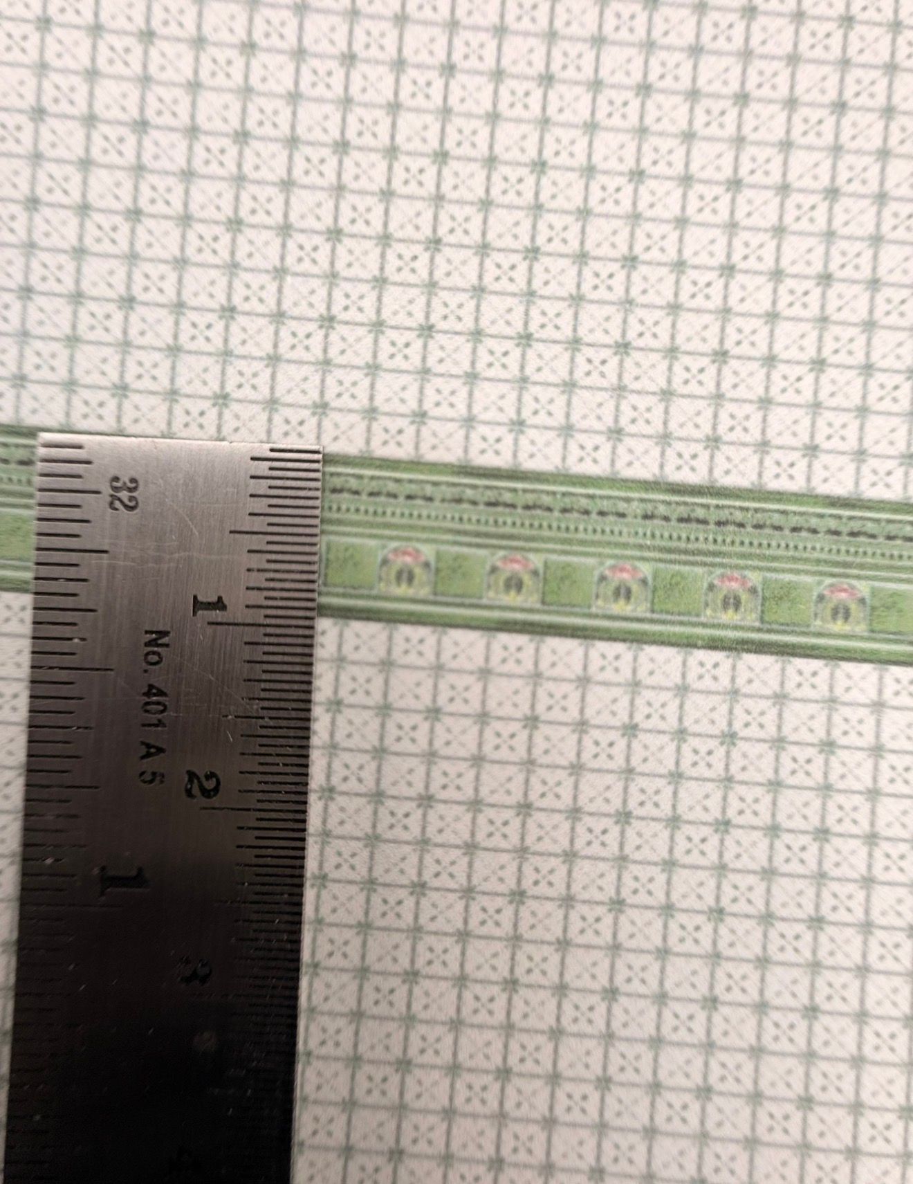 Wallpaper/ fabric. Art Nouveau jade green tiles. 1/48 scale