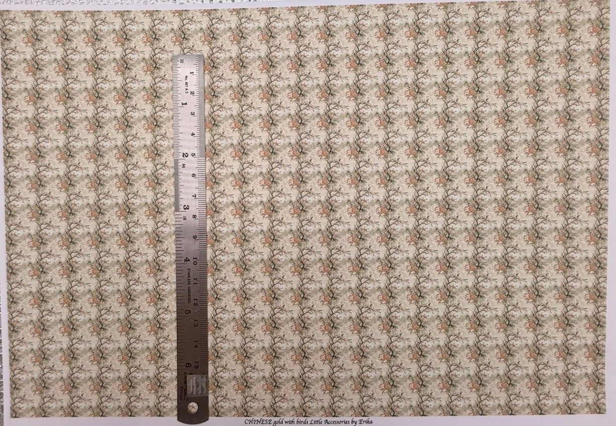 Wallpaper/fabric Chinese gold with birds.  1/48 scale