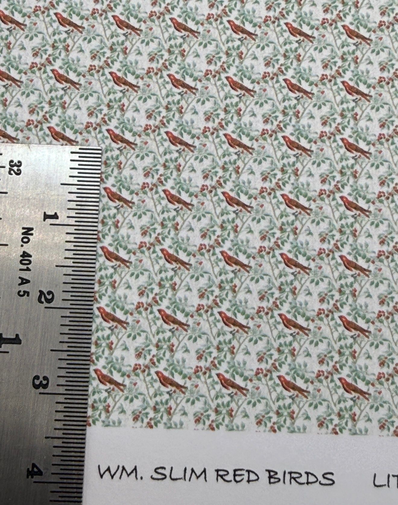 Wallpaper/fabric. WM. slim red birds