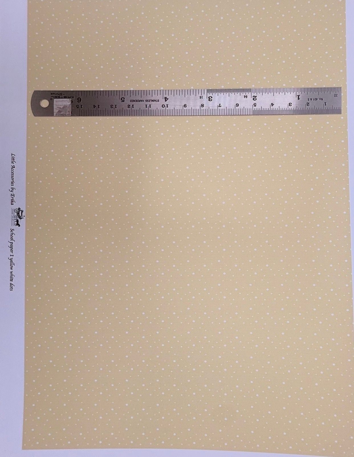Wallpaper/fabric. Children. School paper 1 yellow white dots 1/48 scale