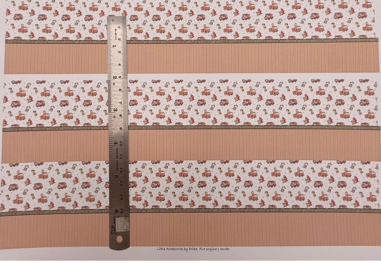 Wallpaper/fabric. Children Fire engine 1 with border.  1/48 scale