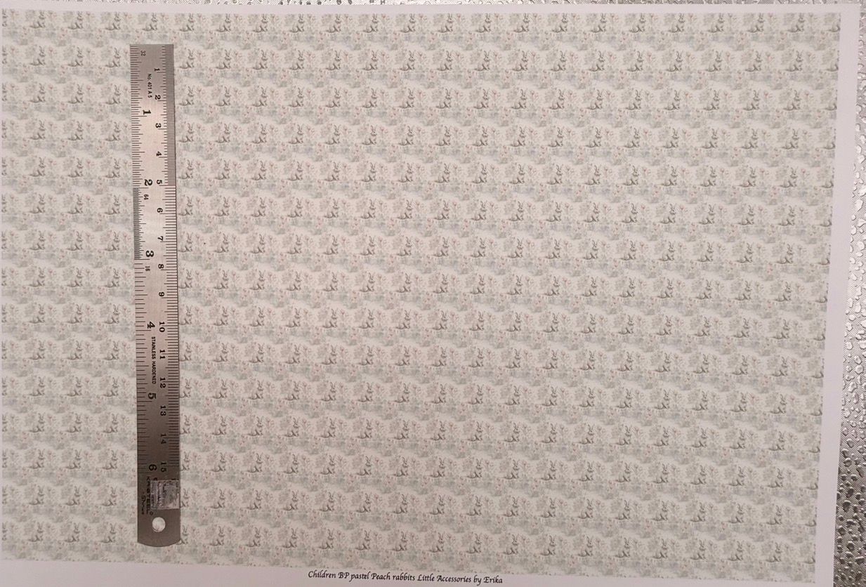Wallpaper/fabric. Children. BP. pastel peach rabbits 1/48 scale