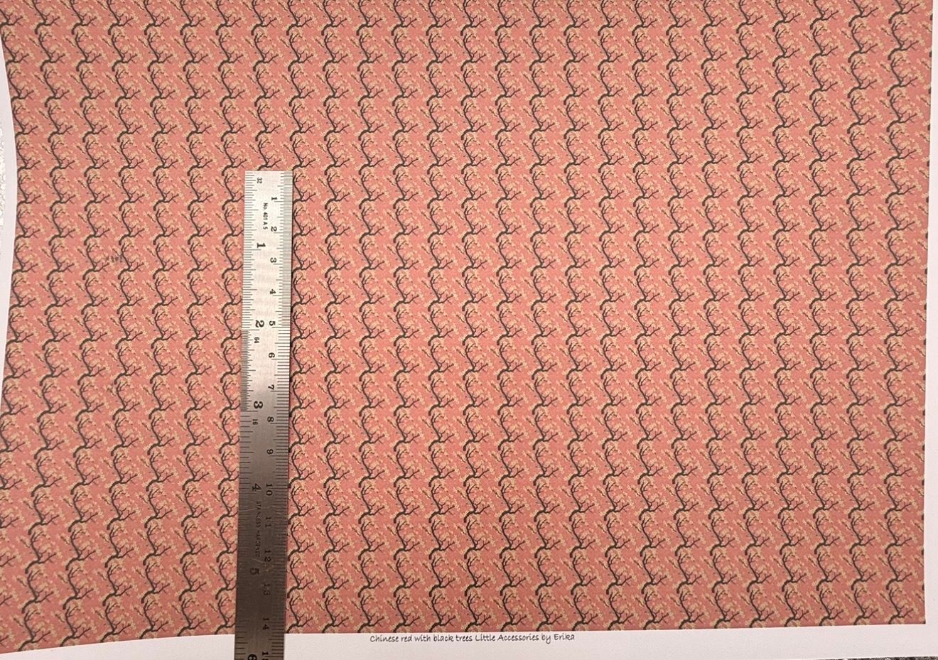 Wallpaper/fabric. Chinese red with black trees 1/48 scale