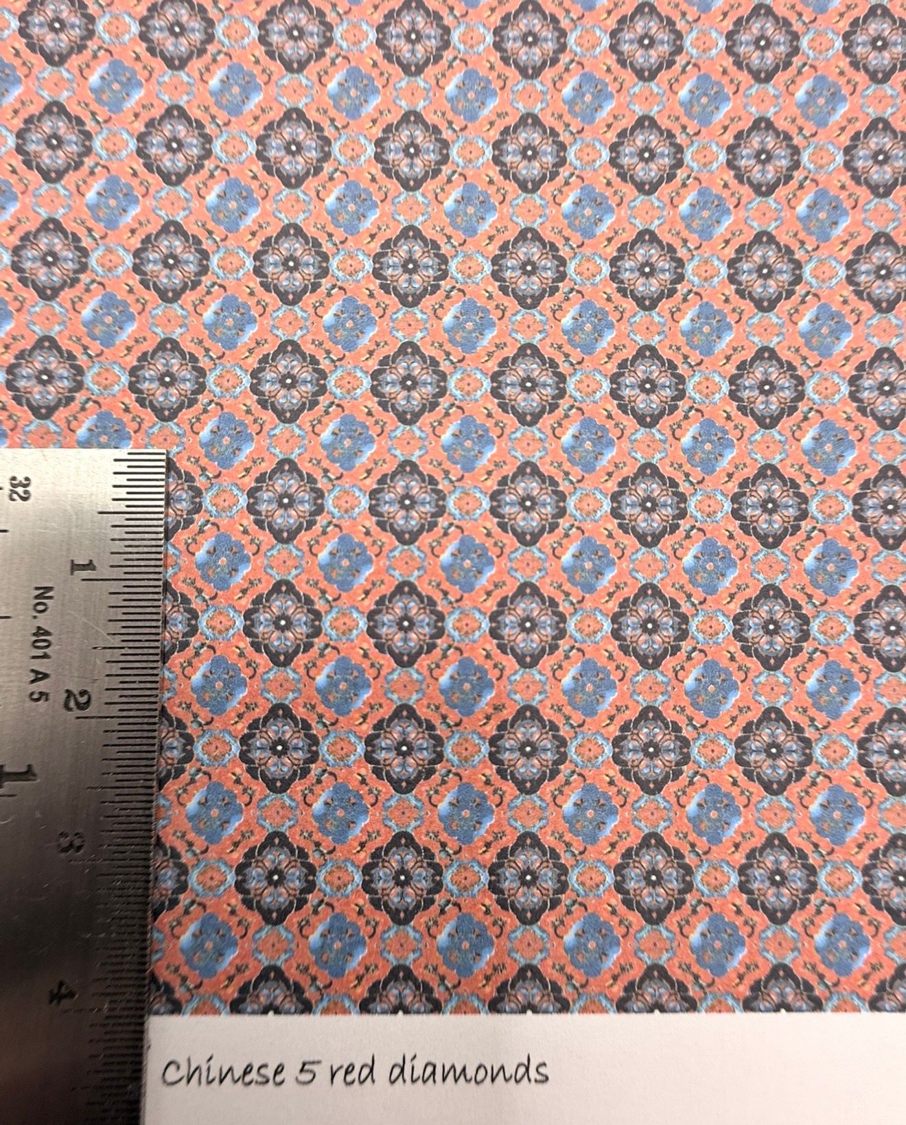 Wallpaper/fabric. Chinese 5 red diamonds. 1/48 scale .