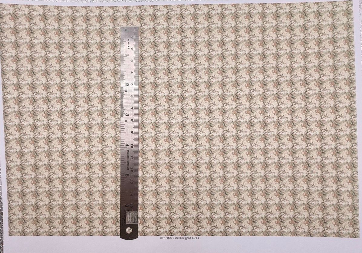 Wallpaper/fabric. Chinese cream gold birds 1/48 scale