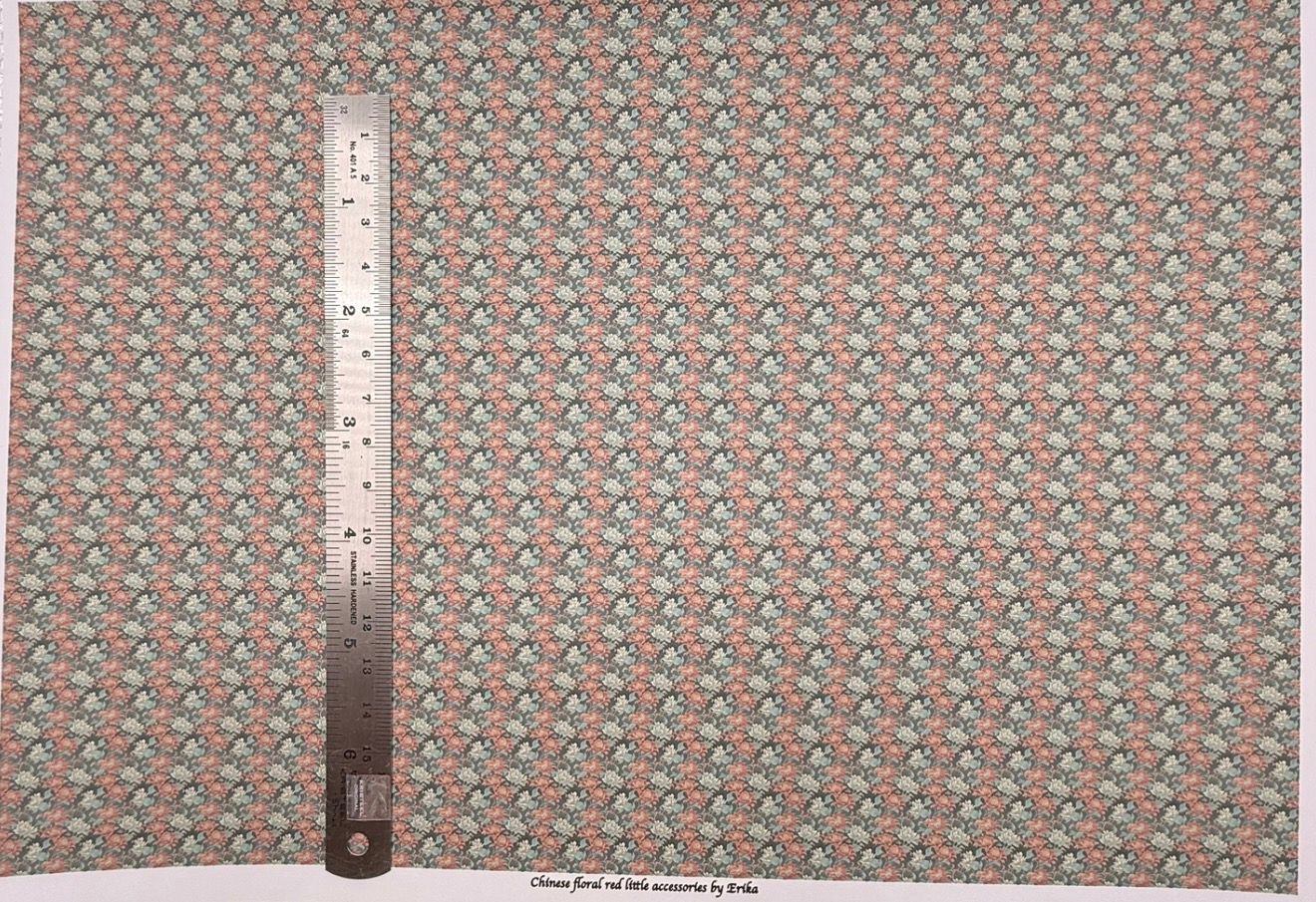 Wallpaper/fabric. Chinese floral red. 1/48 scale