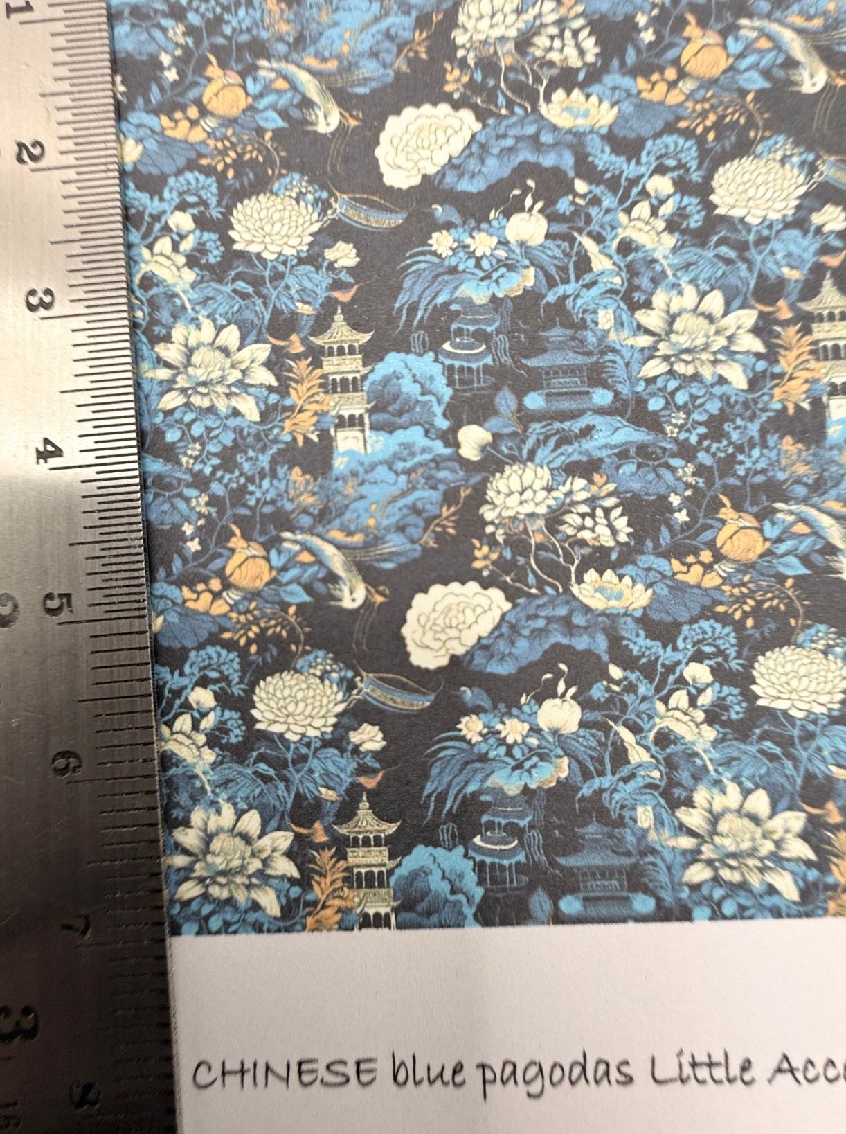 Wallpaper/fabric. Chinese. blue pagodas. -1/48 scale